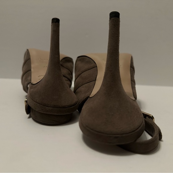 MaxMara Suede Open Toe Cut Out Slingback Dark Beige Heels - Picture 8 of 10